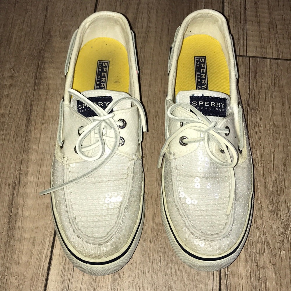 White Sequin Sperry Top Siders